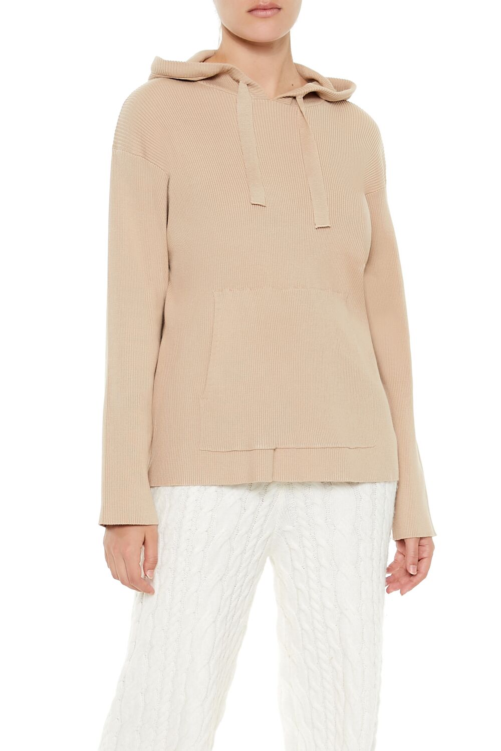  Forever 21 Sweater-Knit Drop-Sleeve Hoodie - desert sand - Bonton