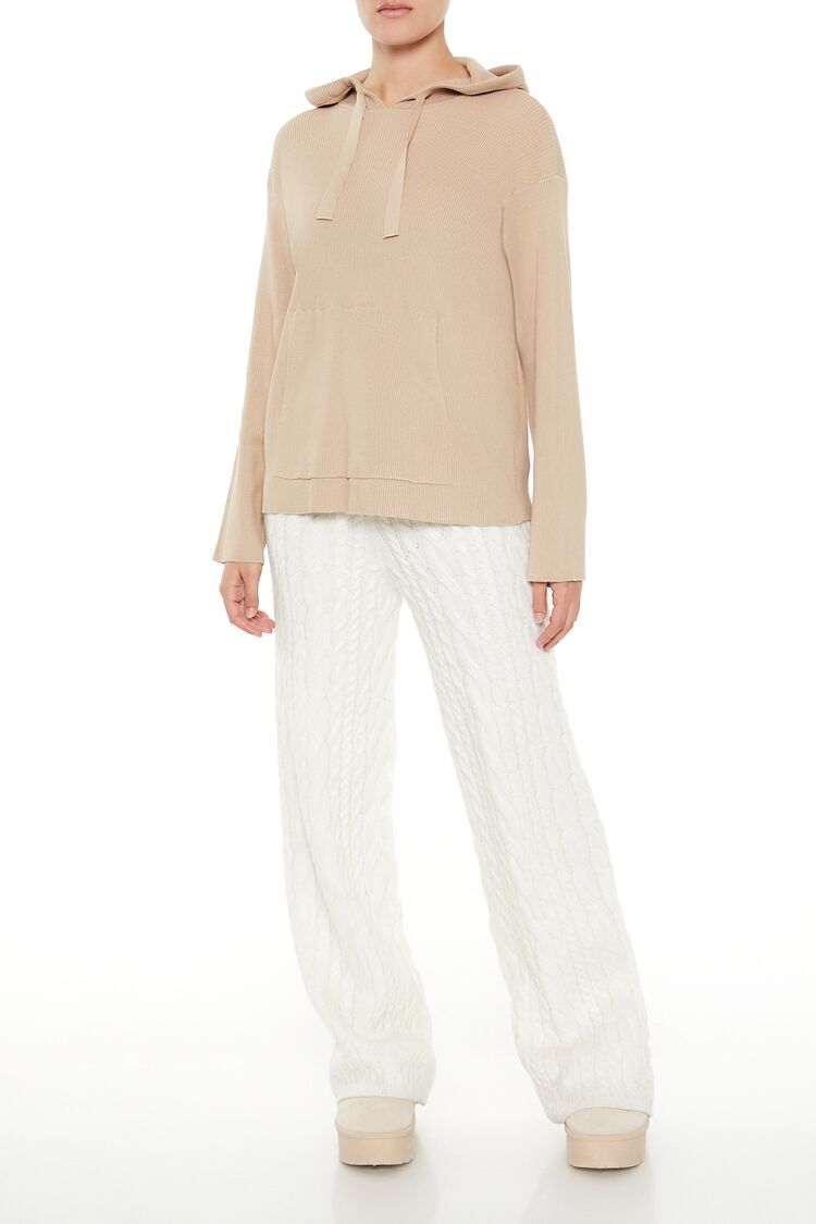  Forever 21 Sweater-Knit Drop-Sleeve Hoodie - desert sand - Bonton