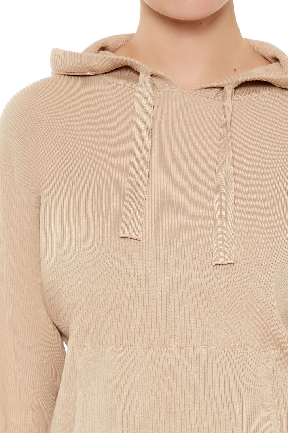  Forever 21 Sweater-Knit Drop-Sleeve Hoodie - desert sand - Bonton