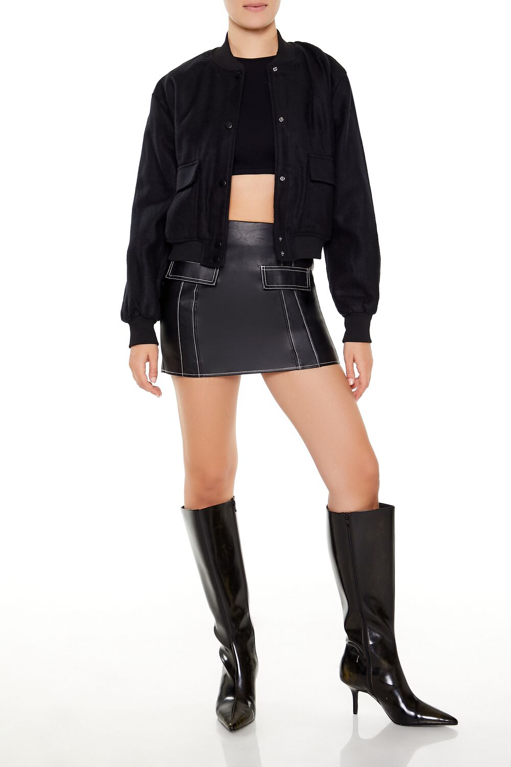  Forever 21 Button-Front Bomber Jacket - black-swatch - Bonton