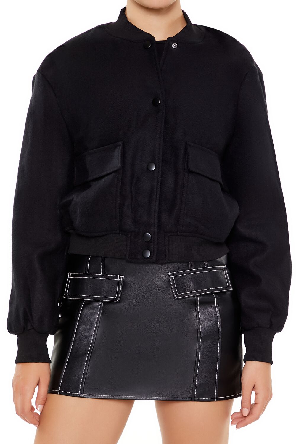  Forever 21 Button-Front Bomber Jacket - black-swatch - Bonton