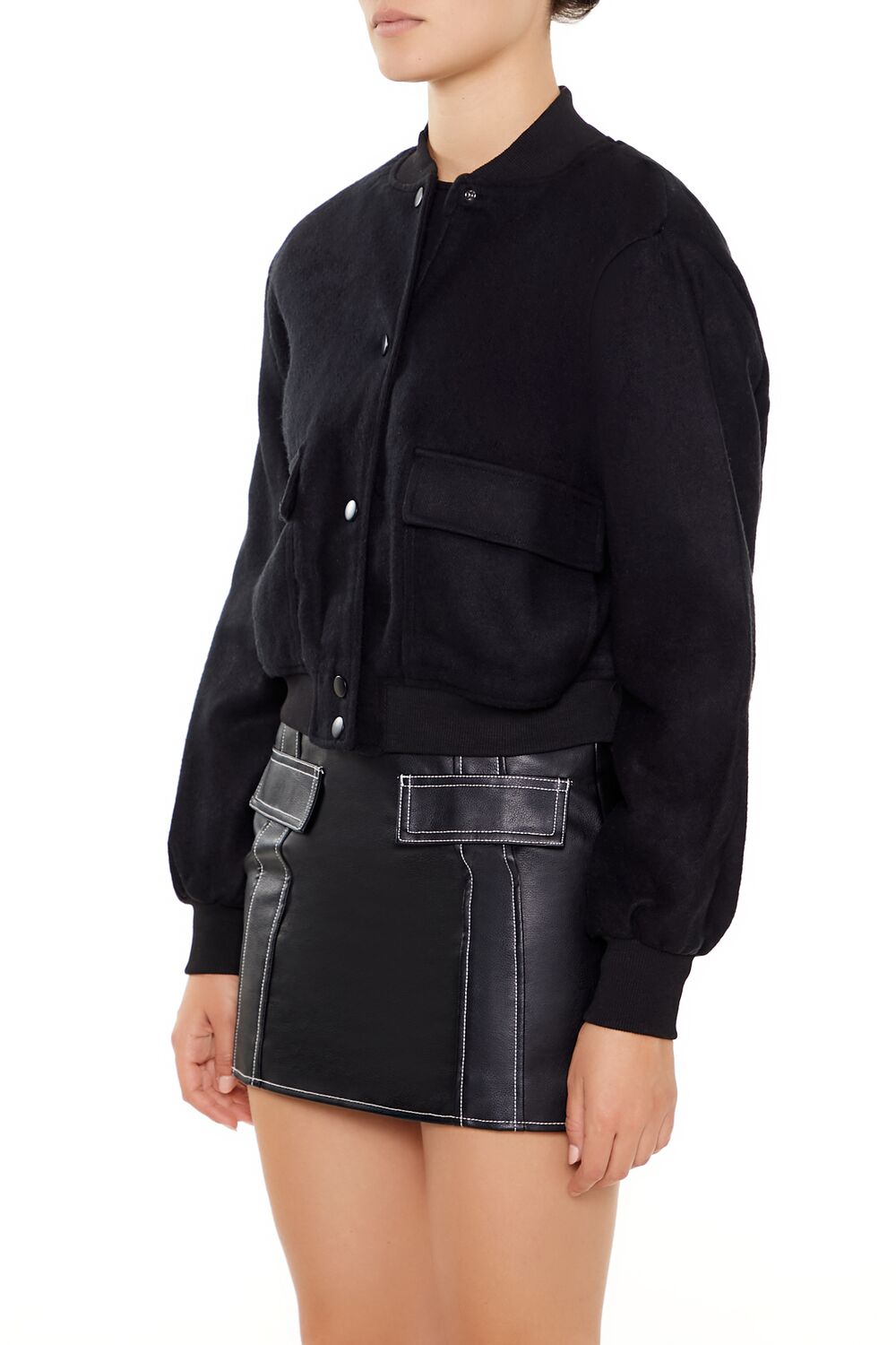  Forever 21 Button-Front Bomber Jacket - black-swatch - Bonton