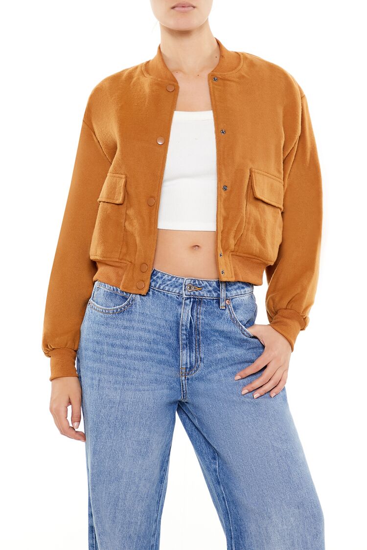  Forever 21 Button-Front Bomber Jacket - black-swatch - Bonton