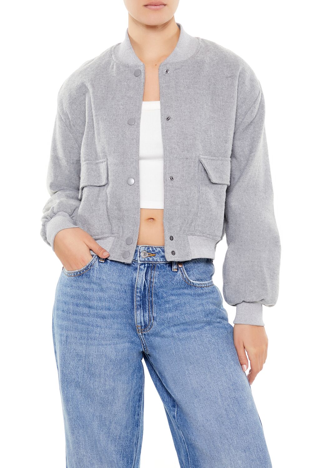  Forever 21 Button-Front Bomber Jacket - black-swatch - Bonton
