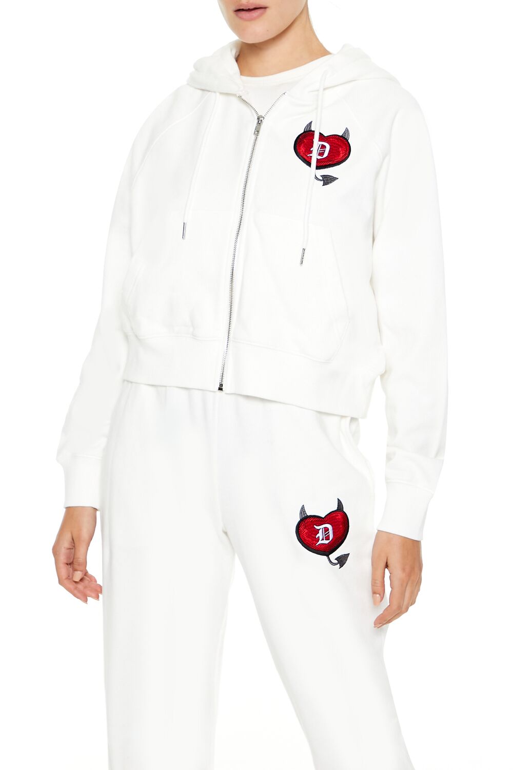  Forever 21 Stealin Hearts Patch Zip-Up Hoodie - white multi - Bonton