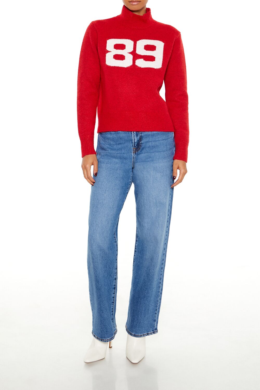  Forever 21 89 Turtleneck Sweater - red white - Bonton