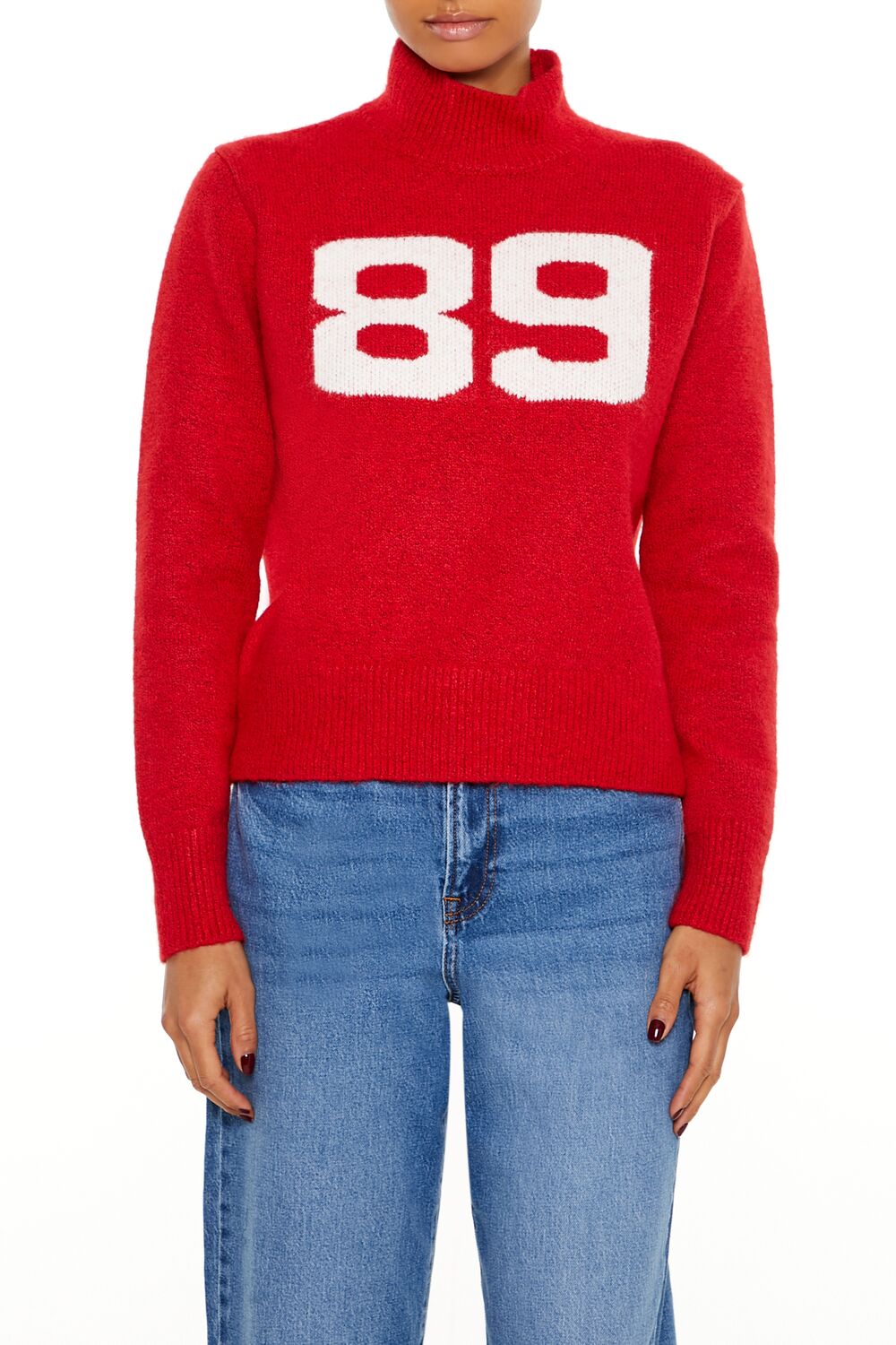  Forever 21 89 Turtleneck Sweater - red white - Bonton