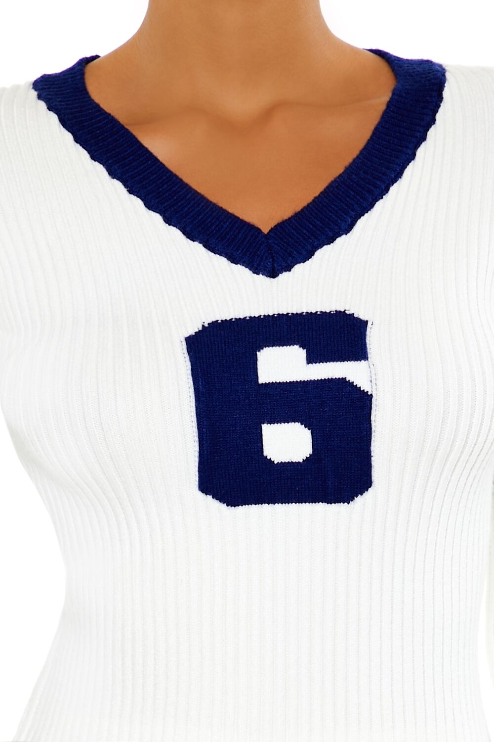  Forever 21 6 Graphic V-Neck Sweater - white blue - Bonton