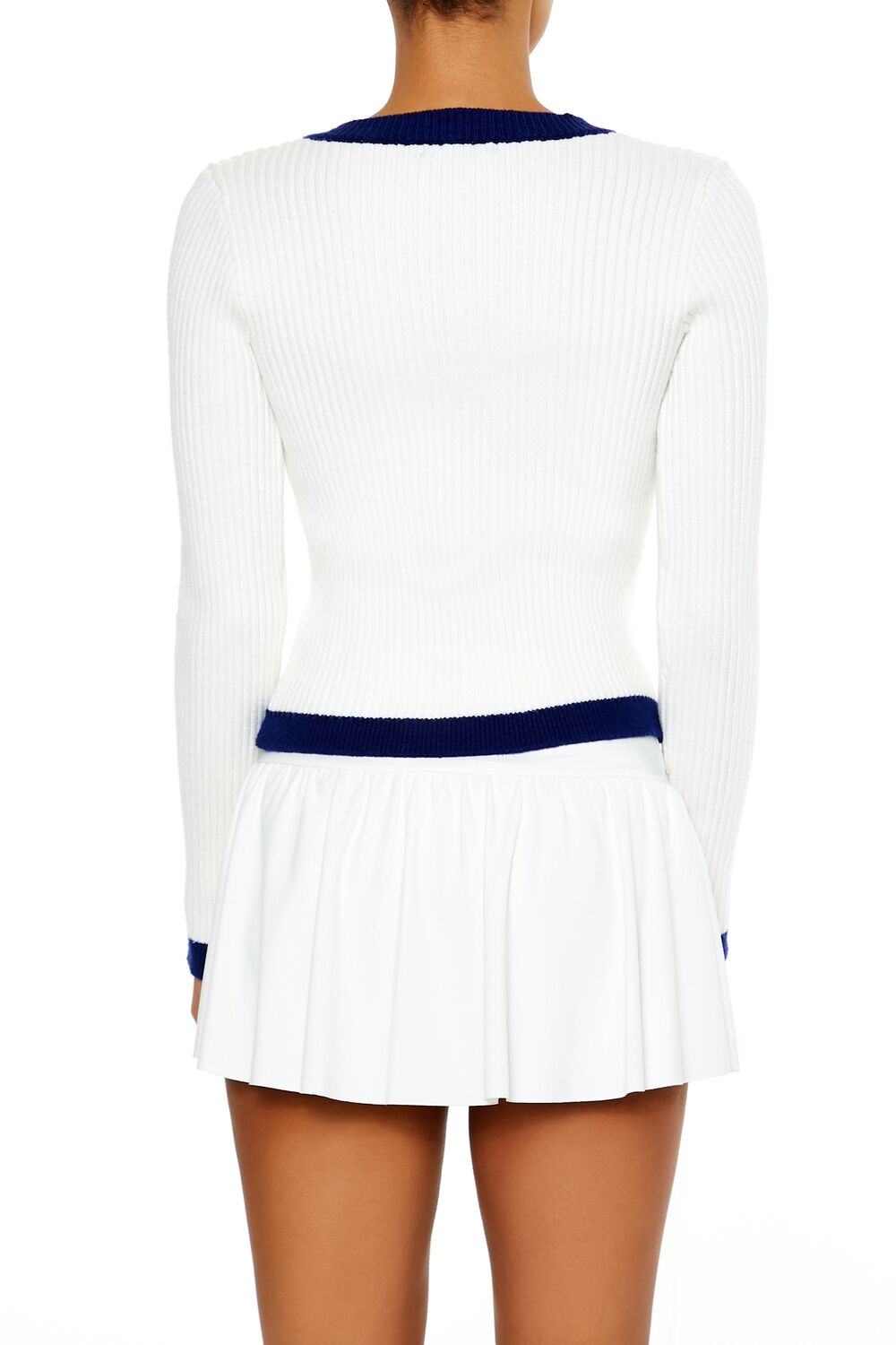 Forever 21 6 Graphic V-Neck Sweater - white blue - Bonton