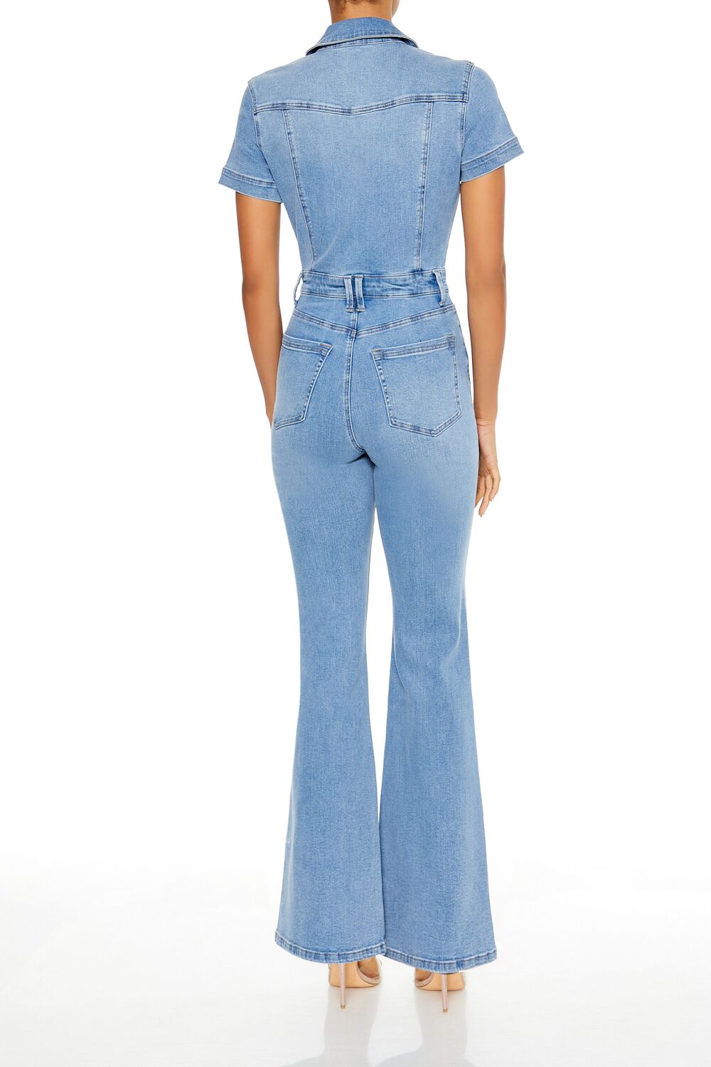  Forever 21 Denim Zip-Up Flare Jumpsuit - medium-denim - Bonton