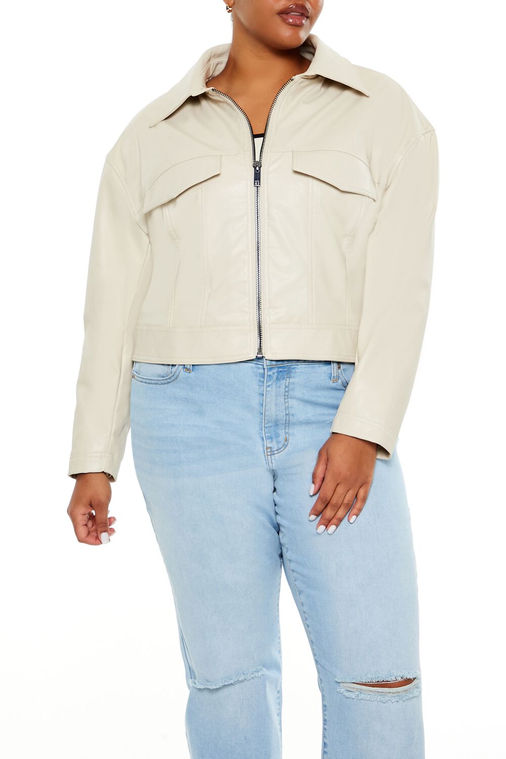  Forever 21 Plus Size Faux Leather Jacket - champagne-swatch - Bonton