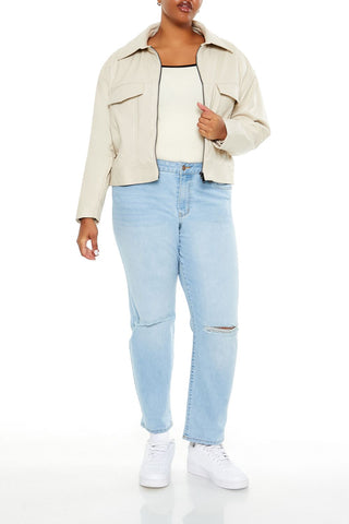 Plus Size Faux Leather Jacket