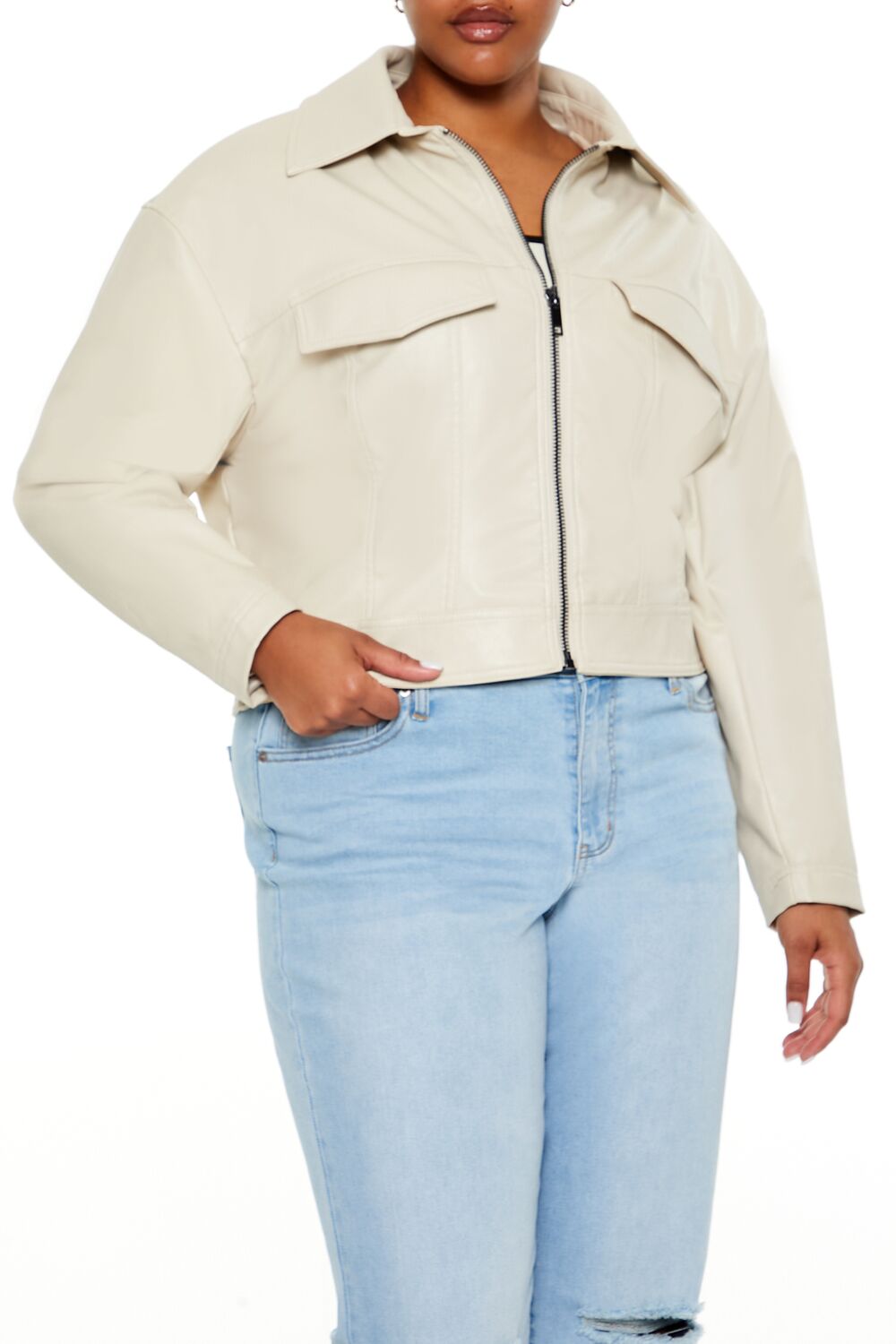  Forever 21 Plus Size Faux Leather Jacket - champagne-swatch - Bonton