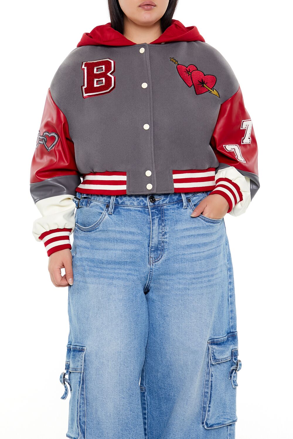  Forever 21 Plus Size Baby Girl Varsity Jacket - grey-red-swatch - Bonton