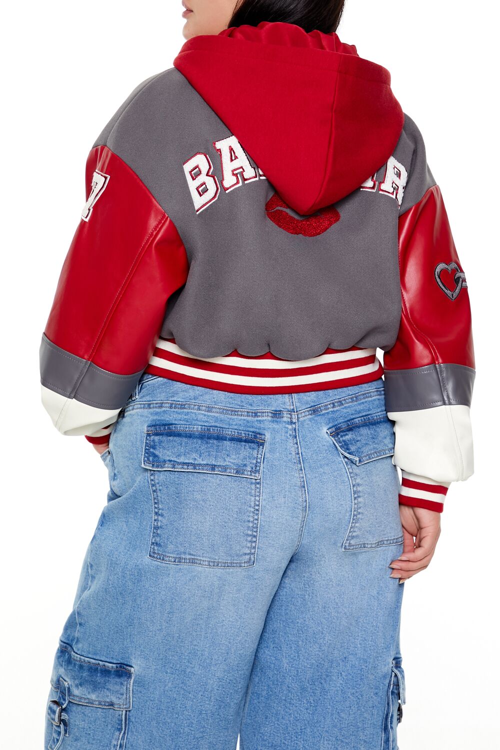  Forever 21 Plus Size Baby Girl Varsity Jacket - grey-red-swatch - Bonton