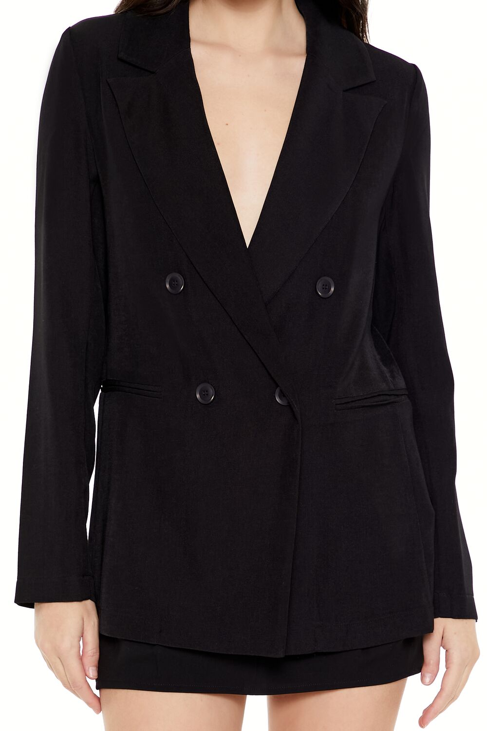  Forever 21 Plunging Double-Breasted Blazer - black-swatch - Bonton