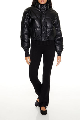 Quilted Faux Leather Bomber Jacket