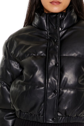 Quilted Faux Leather Bomber Jacket
