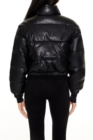 Quilted Faux Leather Bomber Jacket