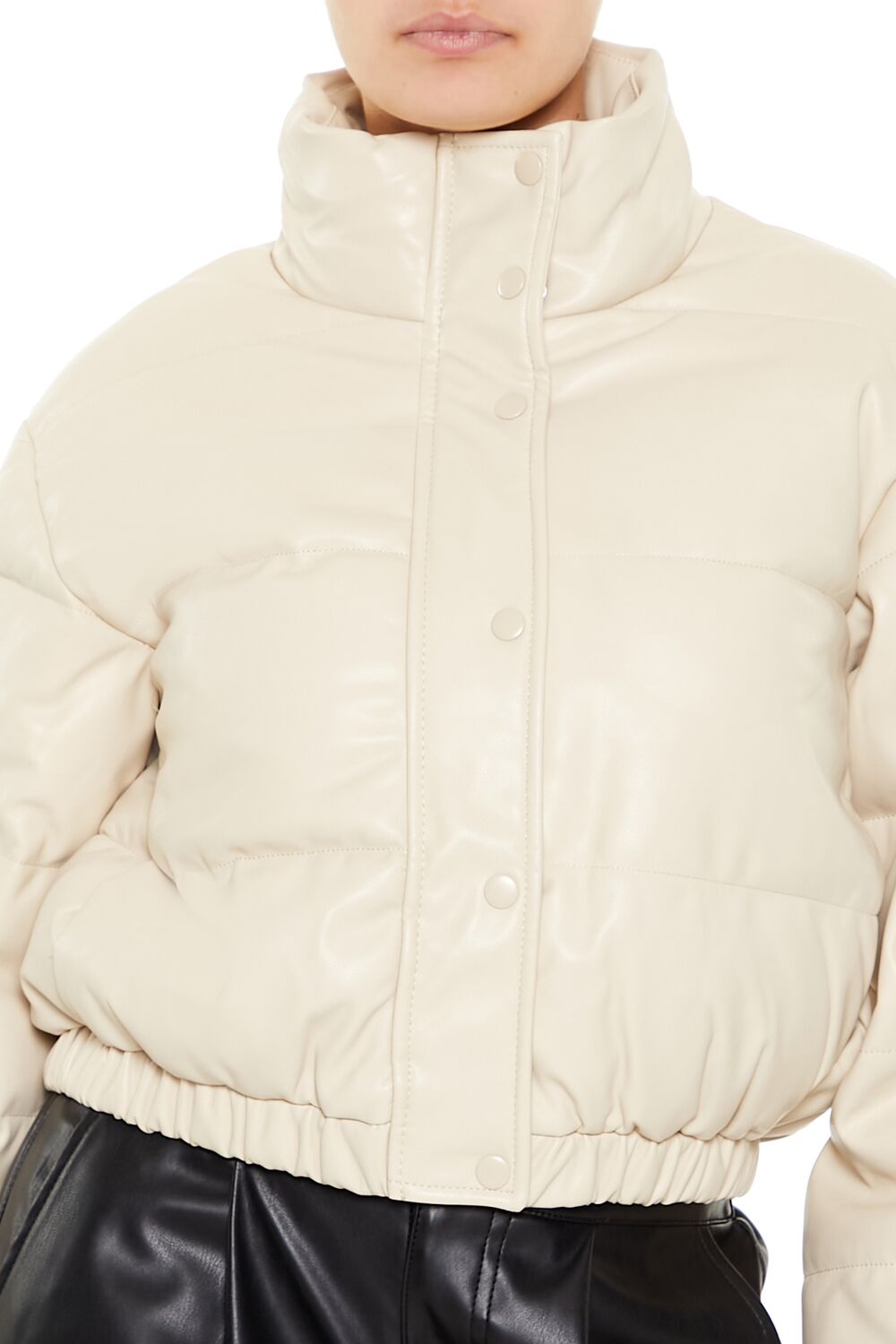  Forever 21 Quilted Faux Leather Bomber Jacket - beige-swatch - Bonton