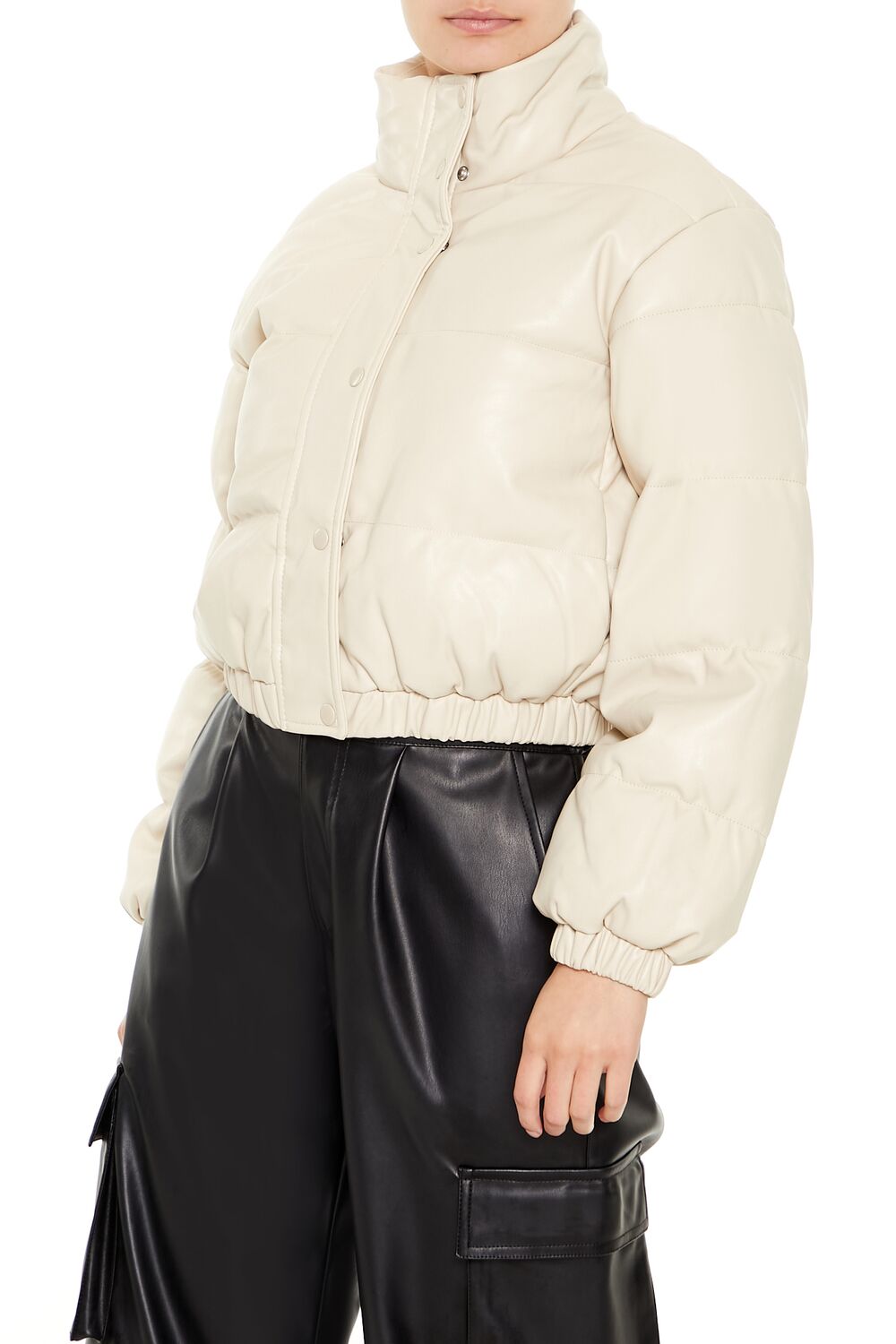  Forever 21 Quilted Faux Leather Bomber Jacket - beige-swatch - Bonton