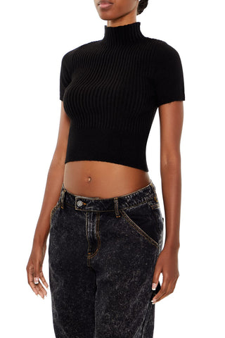 Sweater-Knit Mock Neck Crop Top