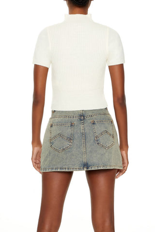 Sweater-Knit Mock Neck Crop Top