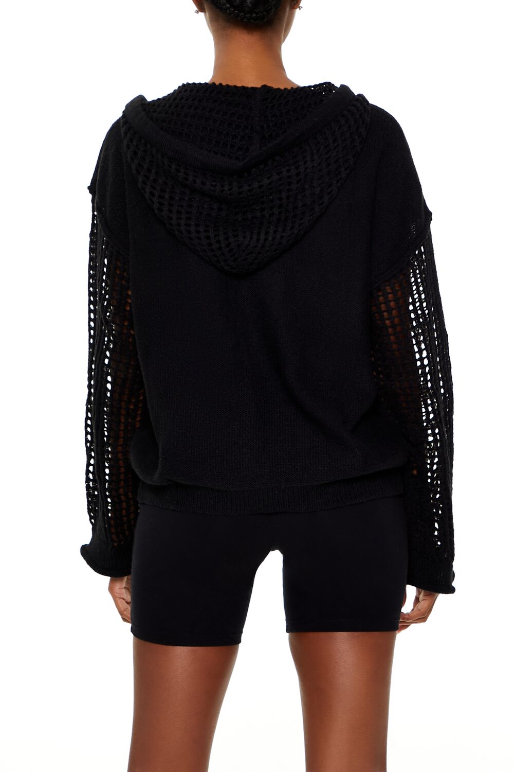  Forever 21 Open-Knit Netted Hoodie - black - Bonton