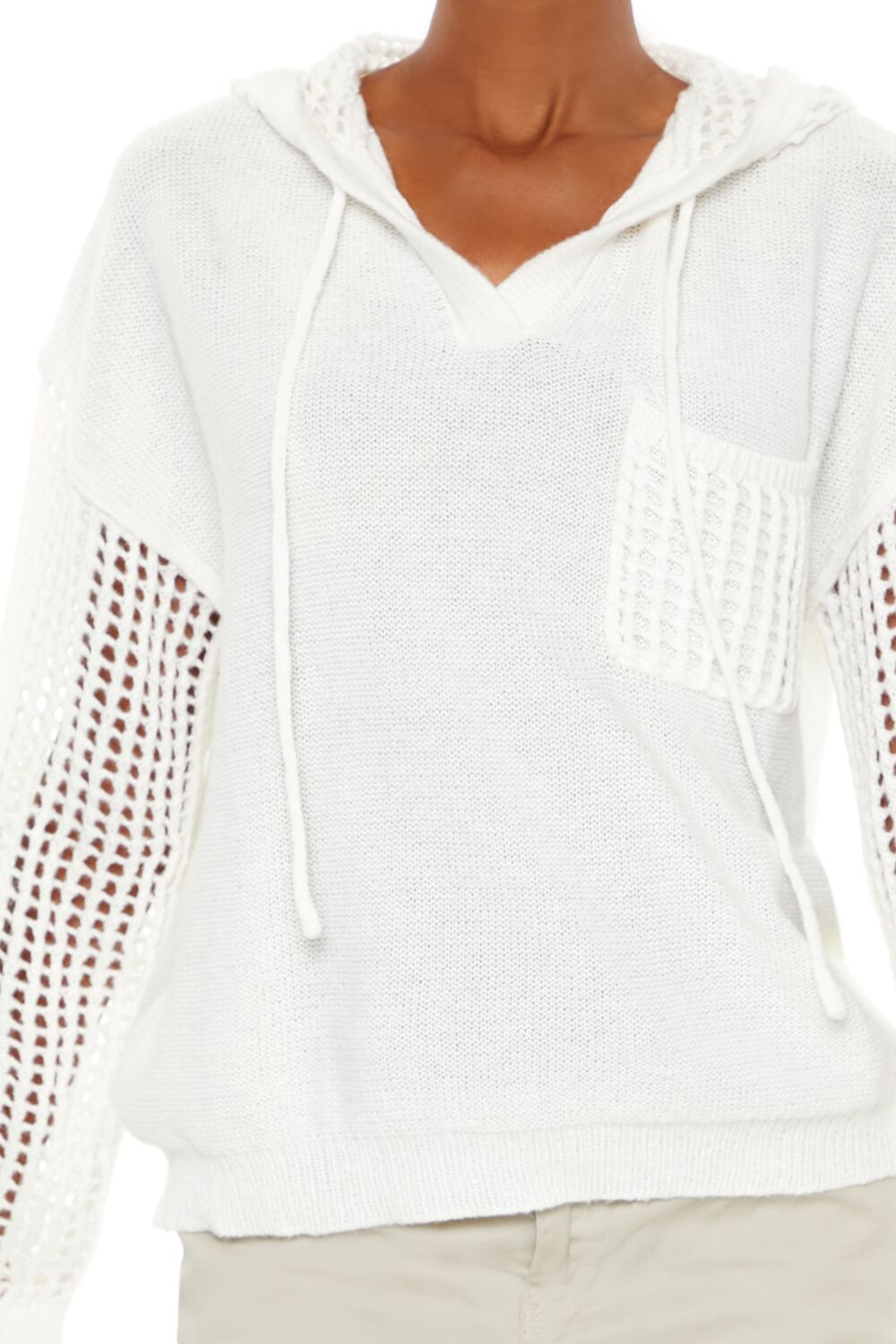  Forever 21 Open-Knit Netted Hoodie - black - Bonton