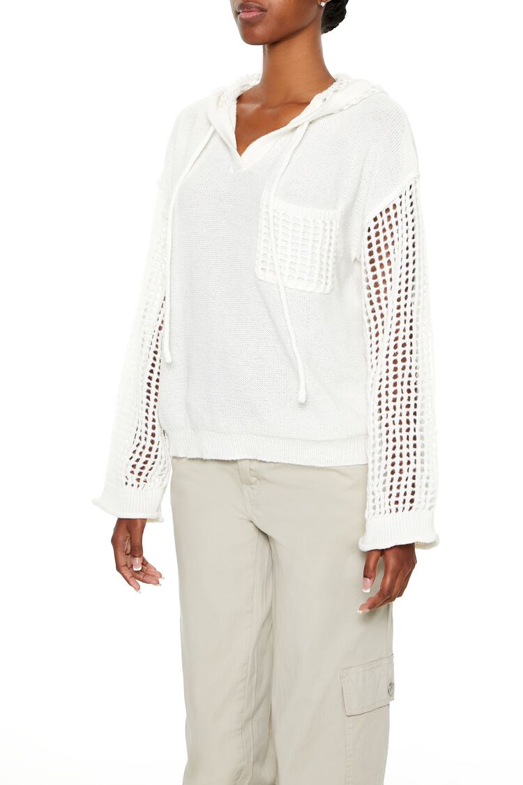  Forever 21 Open-Knit Netted Hoodie - black - Bonton