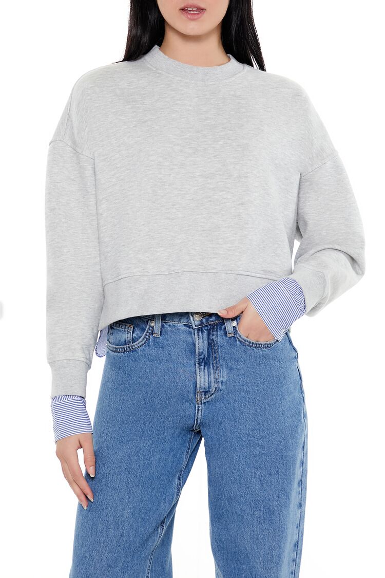  Forever 21 Striped Colorblock Combo Pullover - heather grey multi - Bonton