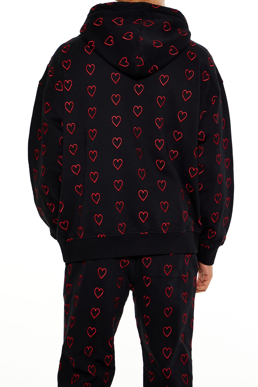 Forever 21 Heart Embroidered Drawstring Hoodie - black red - Bonton