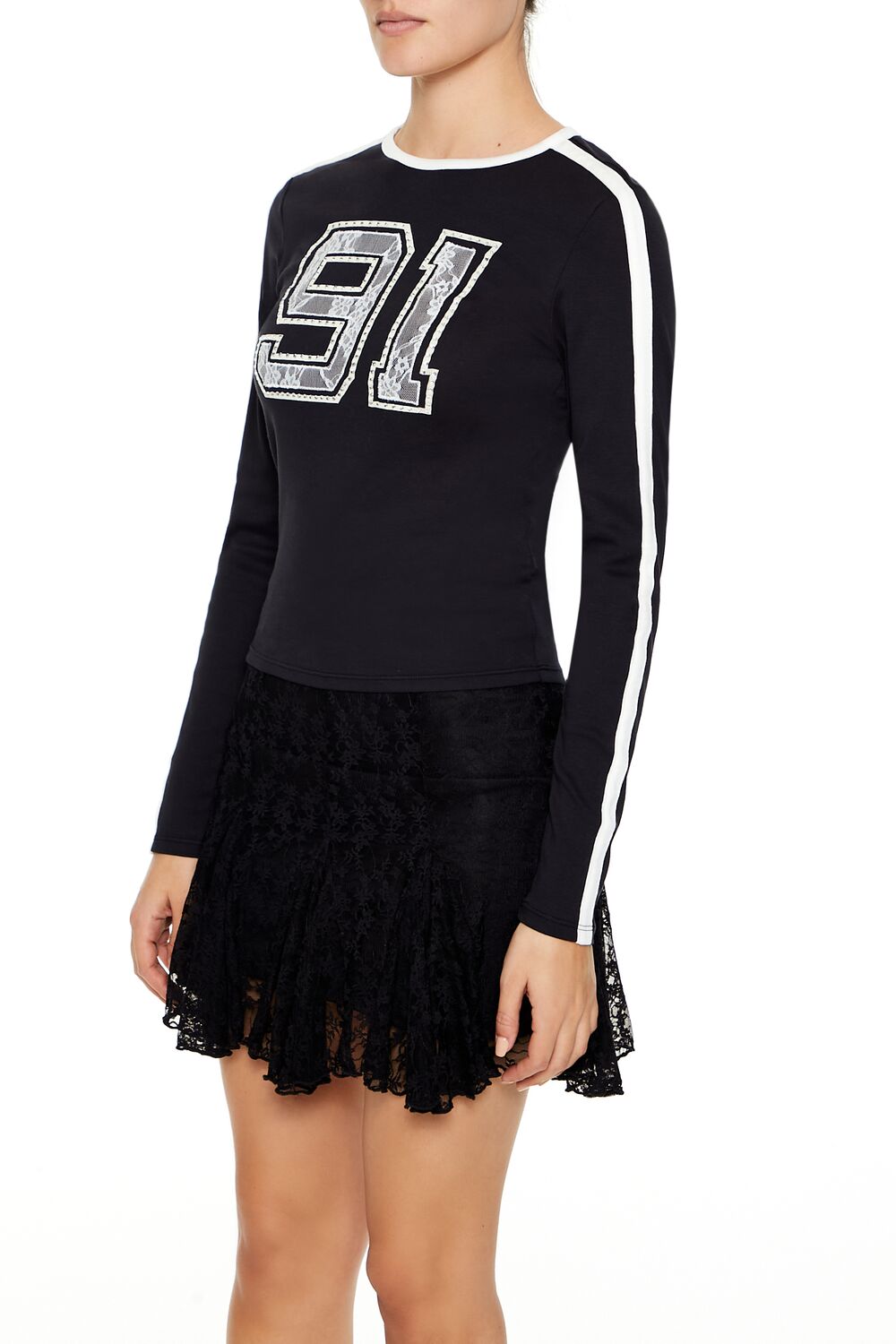  Forever 21 Rhinestone Lace 91 Tee - black multi - Bonton