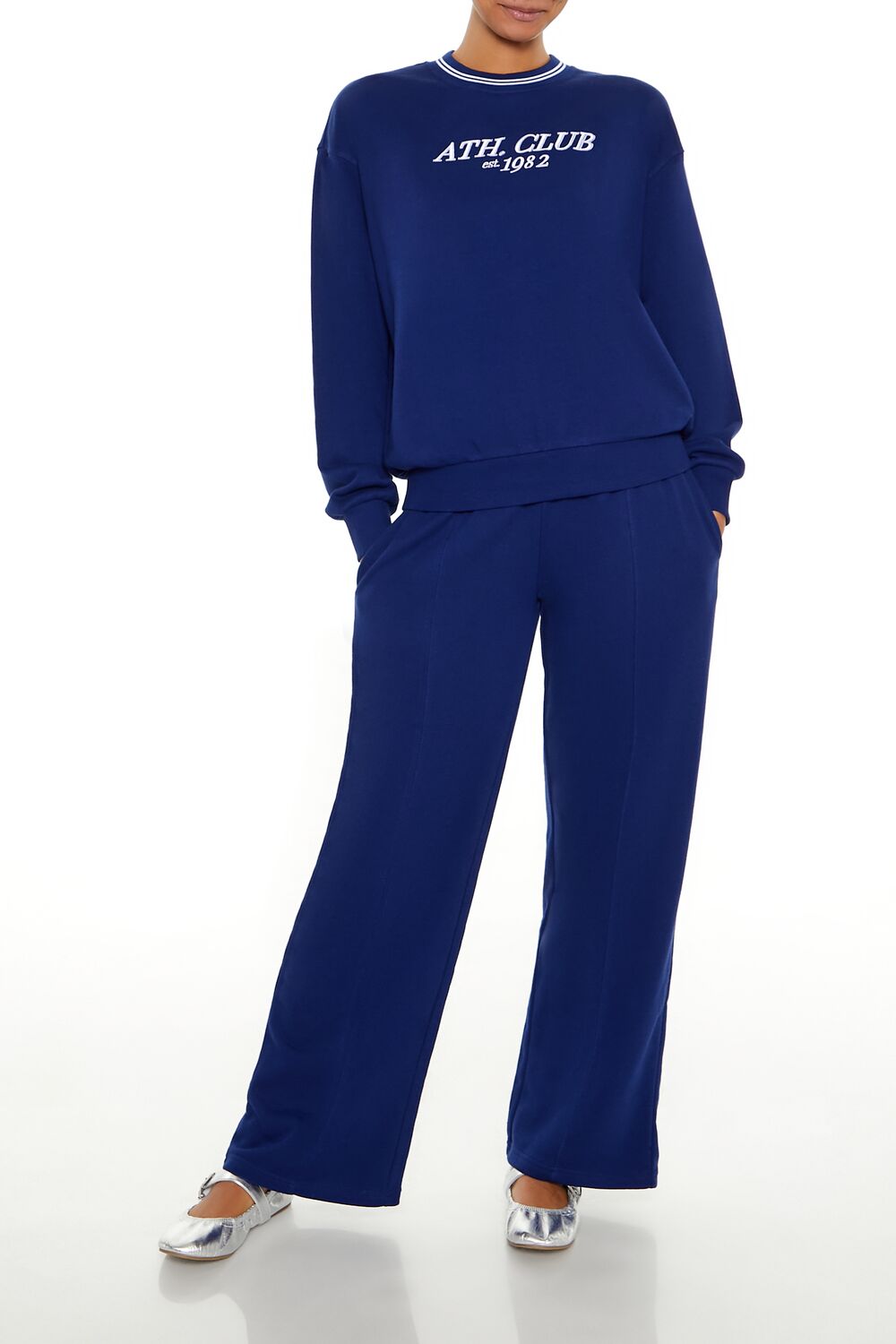  Forever 21 Fleece Varsity-Striped Pullover - dark navy multi - Bonton