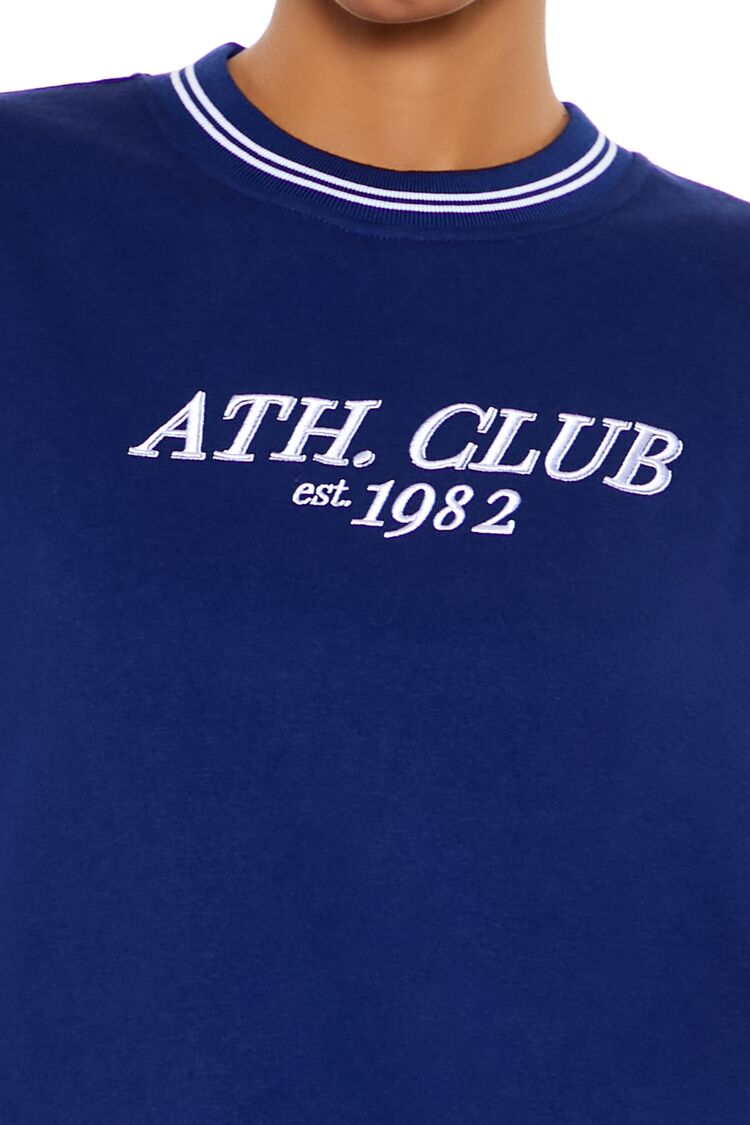  Forever 21 Fleece Varsity-Striped Pullover - dark navy multi - Bonton