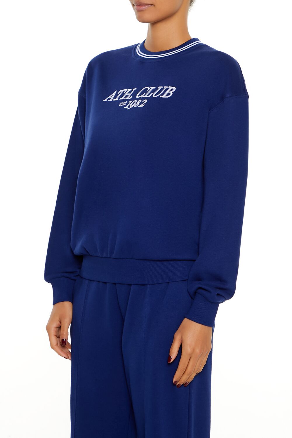  Forever 21 Fleece Varsity-Striped Pullover - dark navy multi - Bonton