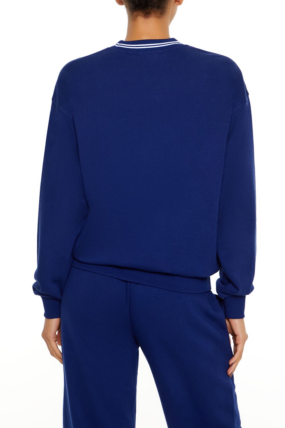  Forever 21 Fleece Varsity-Striped Pullover - dark navy multi - Bonton