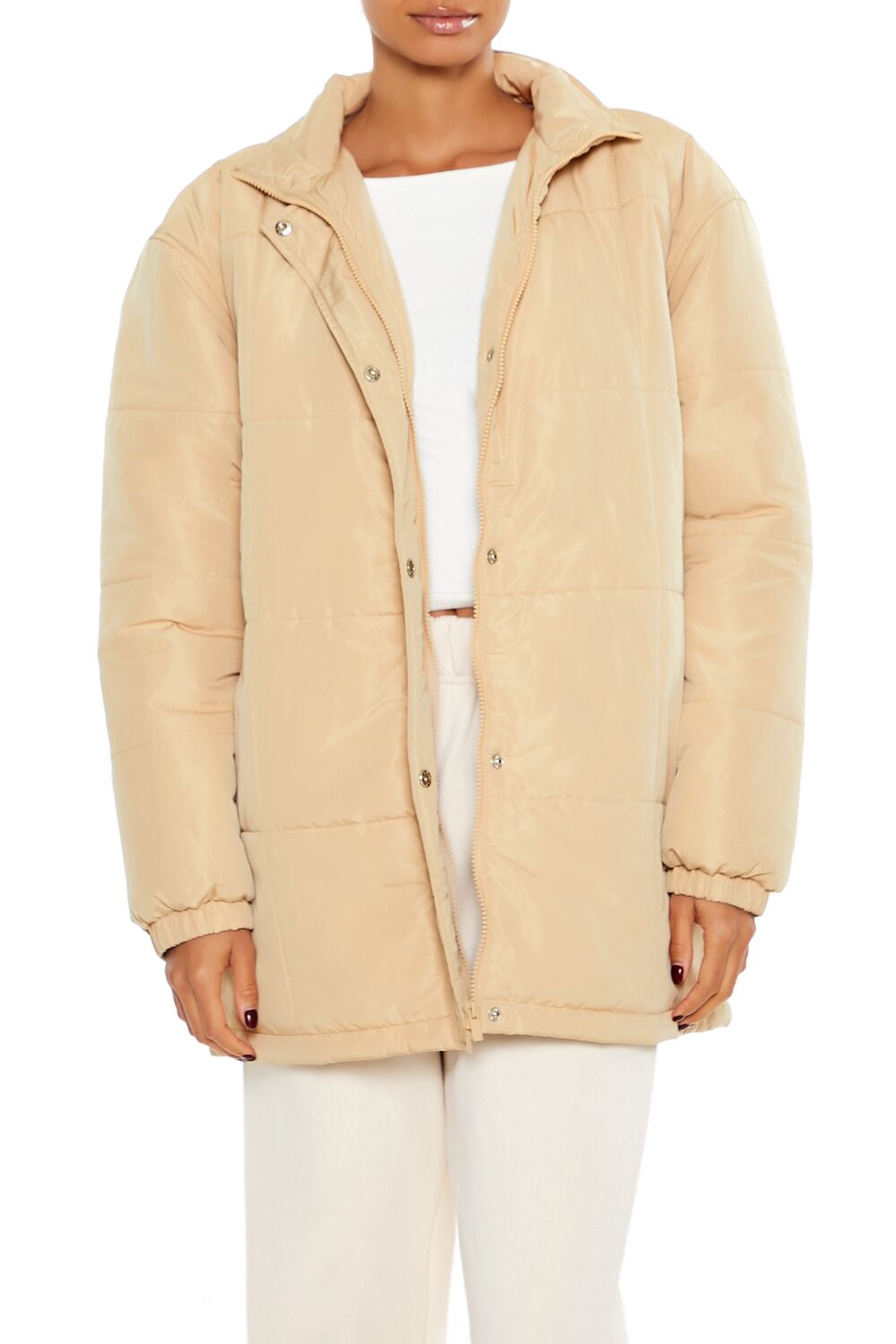  Forever 21 Quilted Longline Puffer Jacket - desert-sand-swatch - Bonton