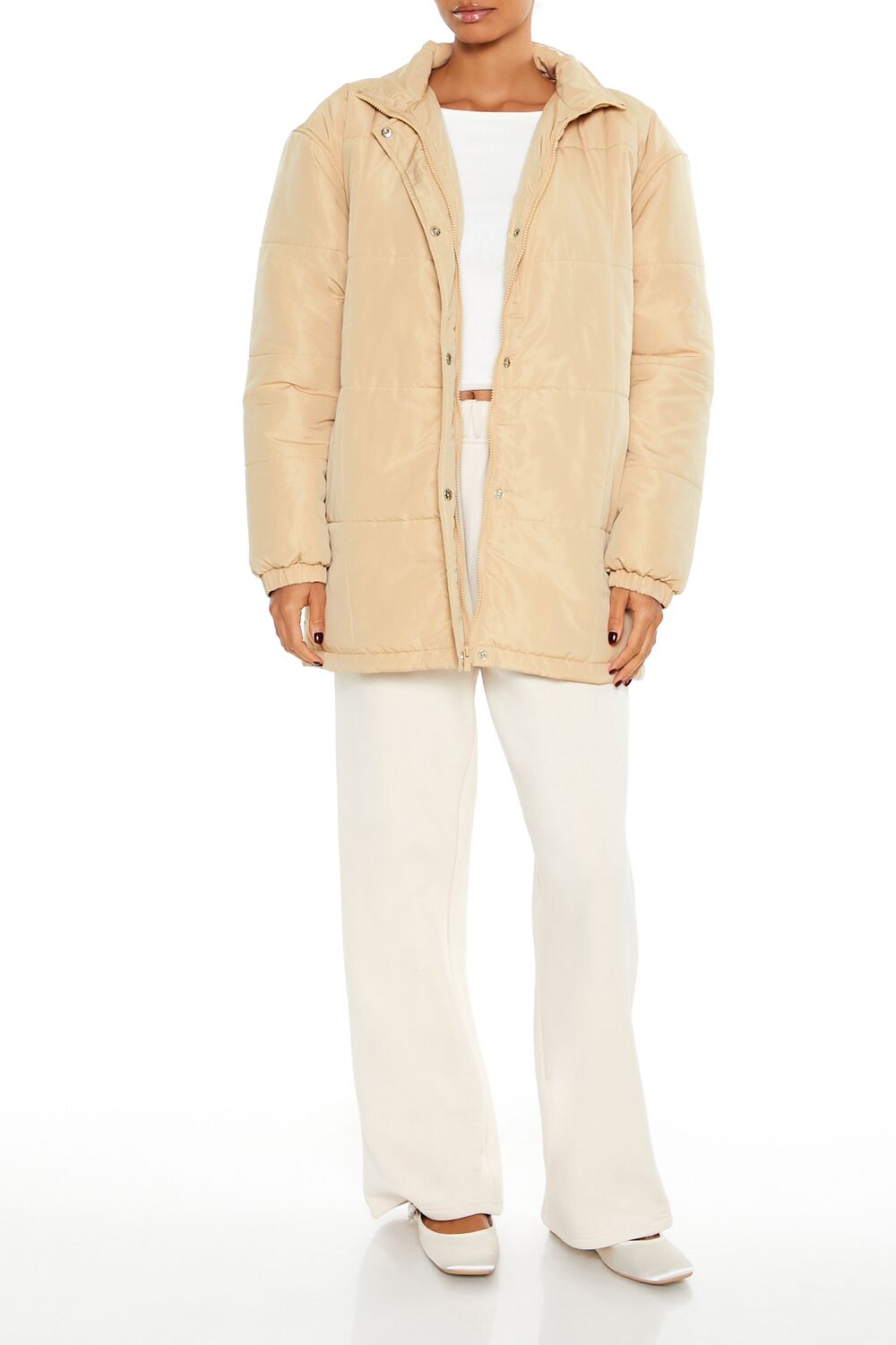  Forever 21 Quilted Longline Puffer Jacket - desert-sand-swatch - Bonton