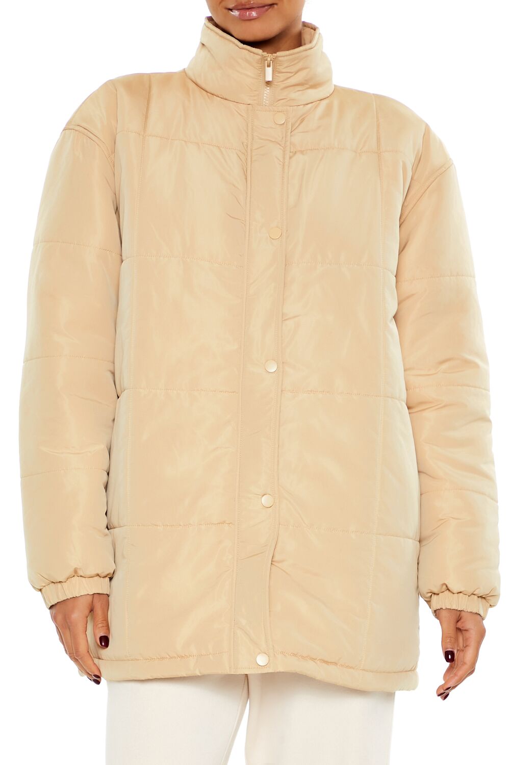  Forever 21 Quilted Longline Puffer Jacket - desert-sand-swatch - Bonton