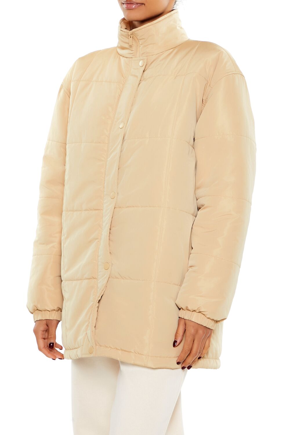  Forever 21 Quilted Longline Puffer Jacket - desert-sand-swatch - Bonton