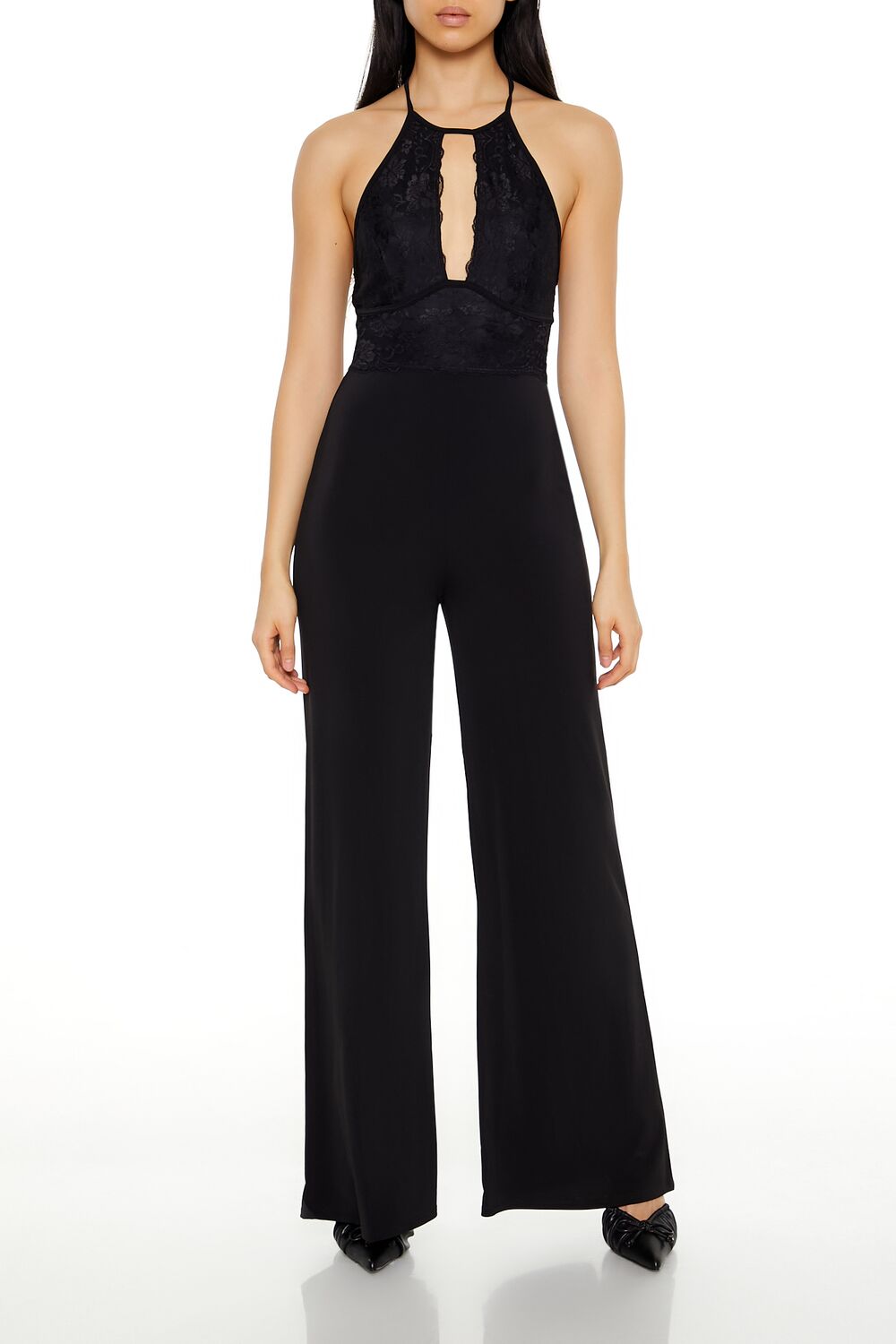  Forever 21 Lace Halter Wide-Leg Jumpsuit - black - Bonton