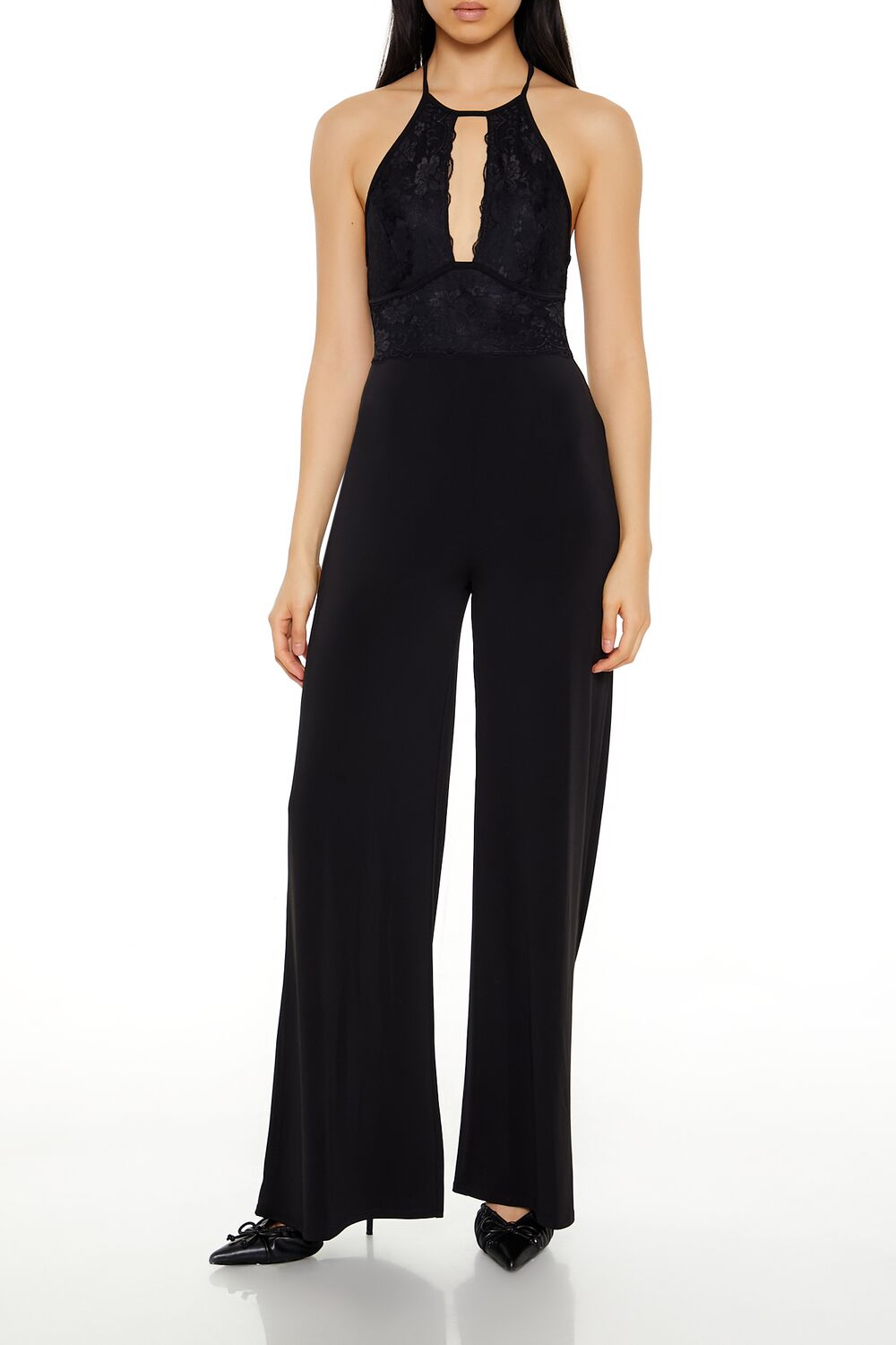  Forever 21 Lace Halter Wide-Leg Jumpsuit - black - Bonton