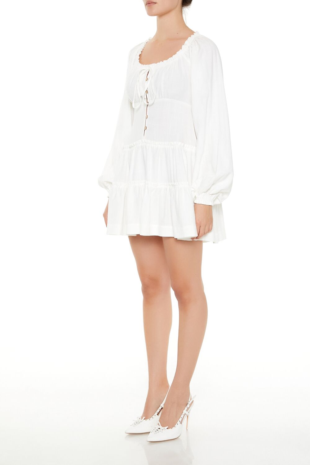  Forever 21 Peasant-Sleeve Mini Dress - vanilla - Bonton