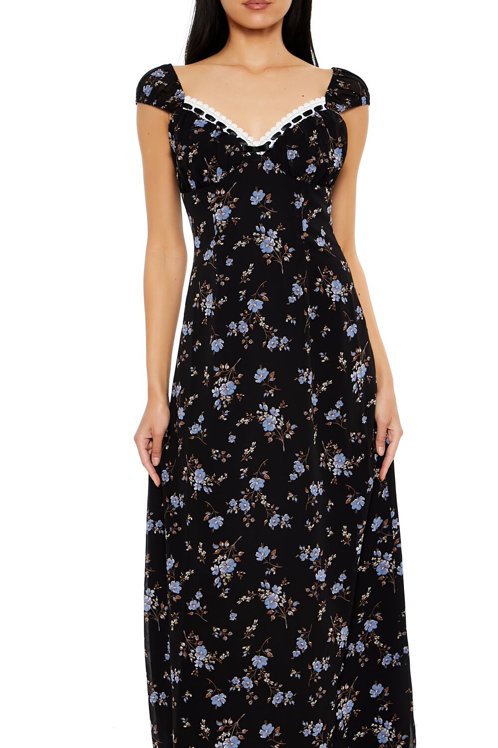  Forever 21 Floral Sweetheart Maxi Dress - black-multi - Bonton