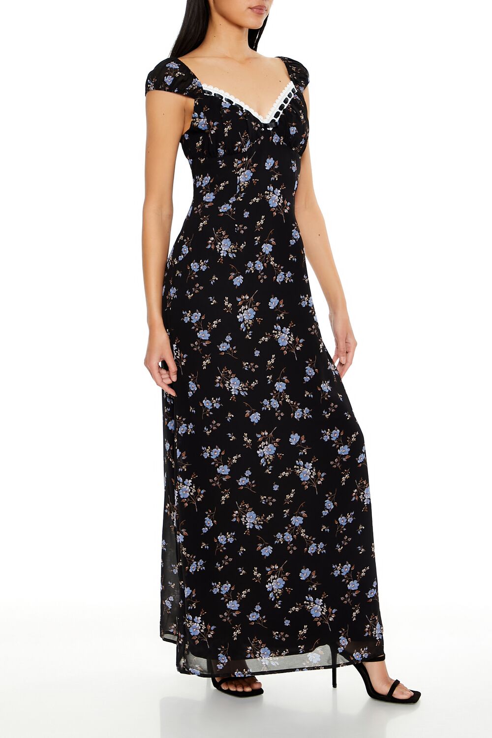  Forever 21 Floral Sweetheart Maxi Dress - black-multi - Bonton