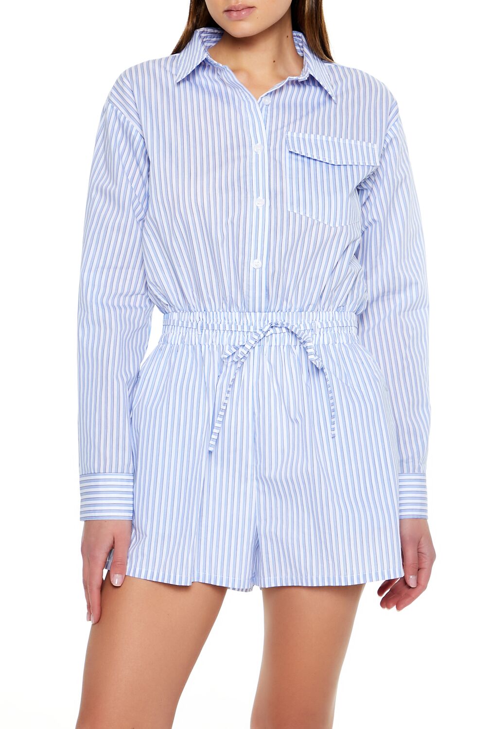  Forever 21 Striped Shirt Romper - white-multi - Bonton