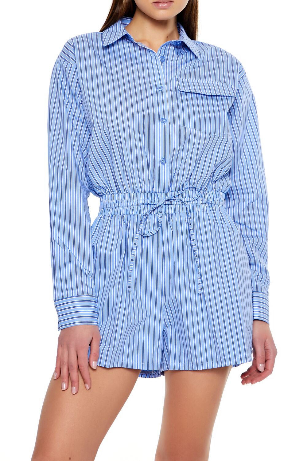  Forever 21 Striped Shirt Romper - white-multi - Bonton