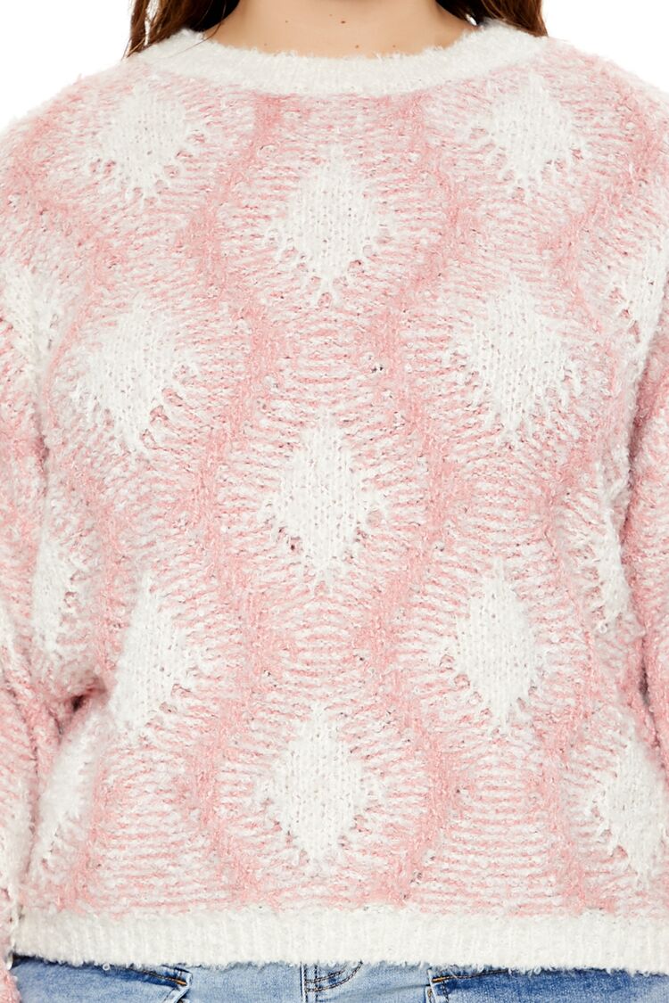  Forever 21 Plus Size Marled Diamond Knit Sweater - blush multi - Bonton