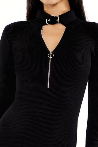 Half-Zip Mini Sweater Dress